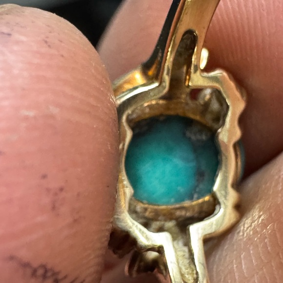 Vintage 10K Gold Quartz & Turquoise Ring 6 - Picture 10 of 12